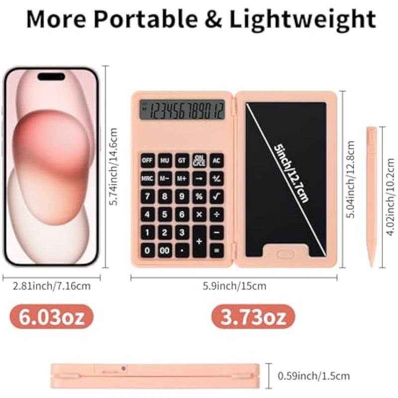 Arabest Desk Portable Basic Calculator with Notepad and Stylus, 12 Digit Large Display Multi-Function for Office, School, Home & Basic Financial (Pink) - Image 5